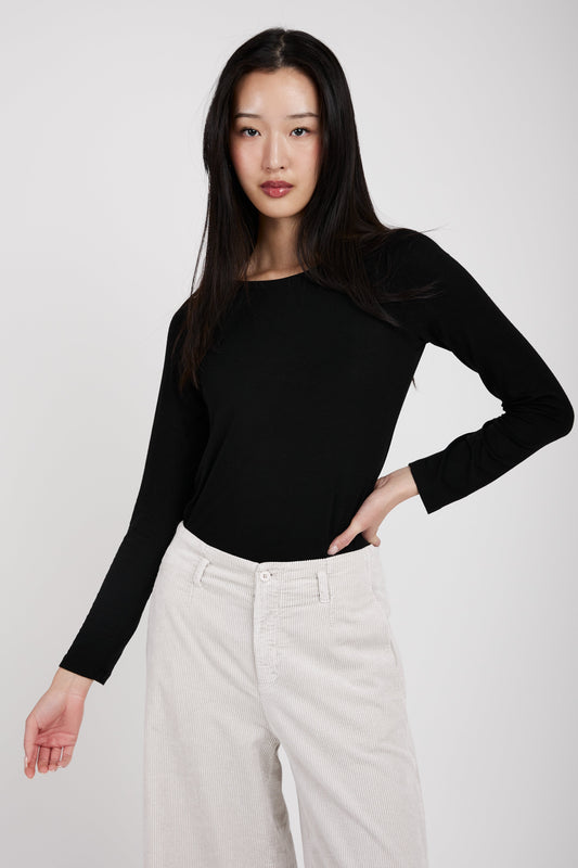 TRANSIT Long Sleeve Modal T-Shirt Top in Black