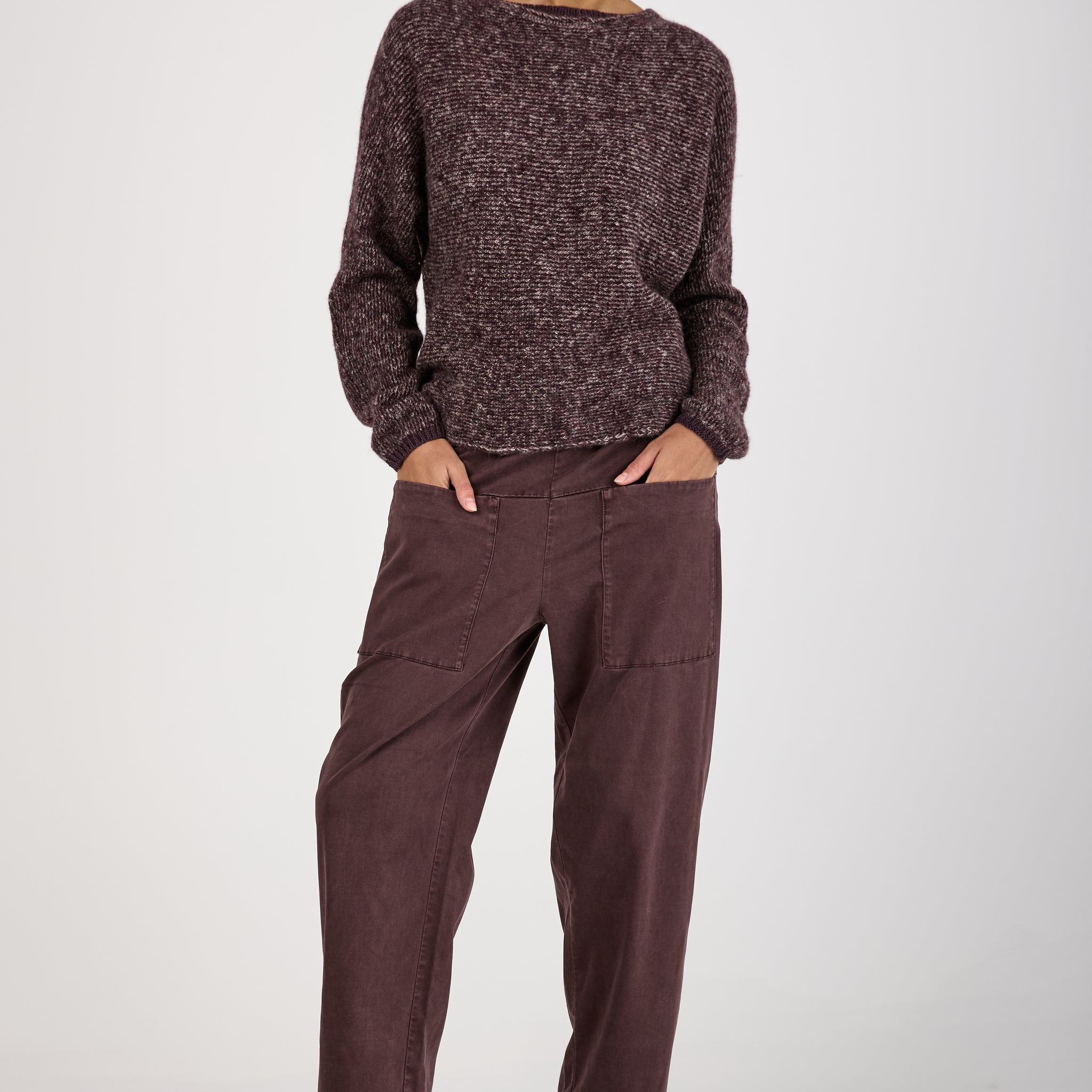 Comfort Viscose Cotton Stretch Trousers in Aubergine