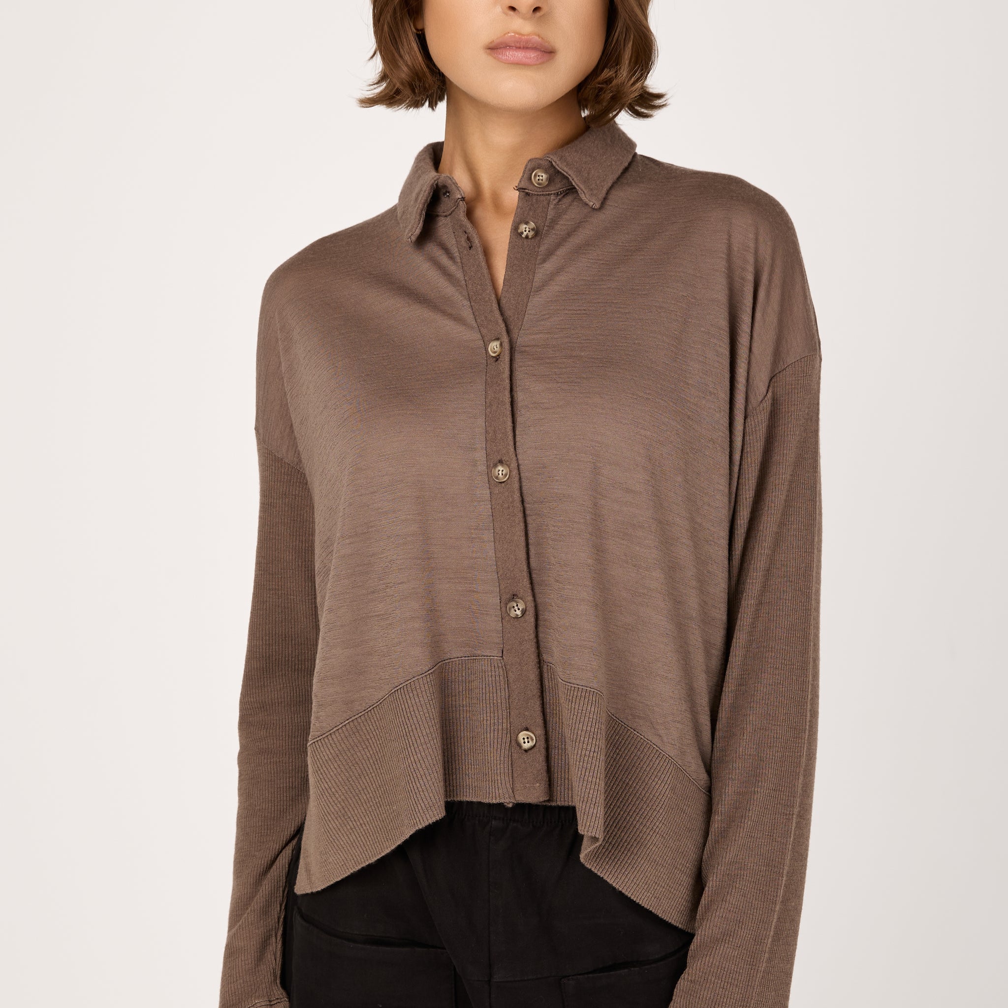 Oversized Wool Jersey Shirt in Taupe