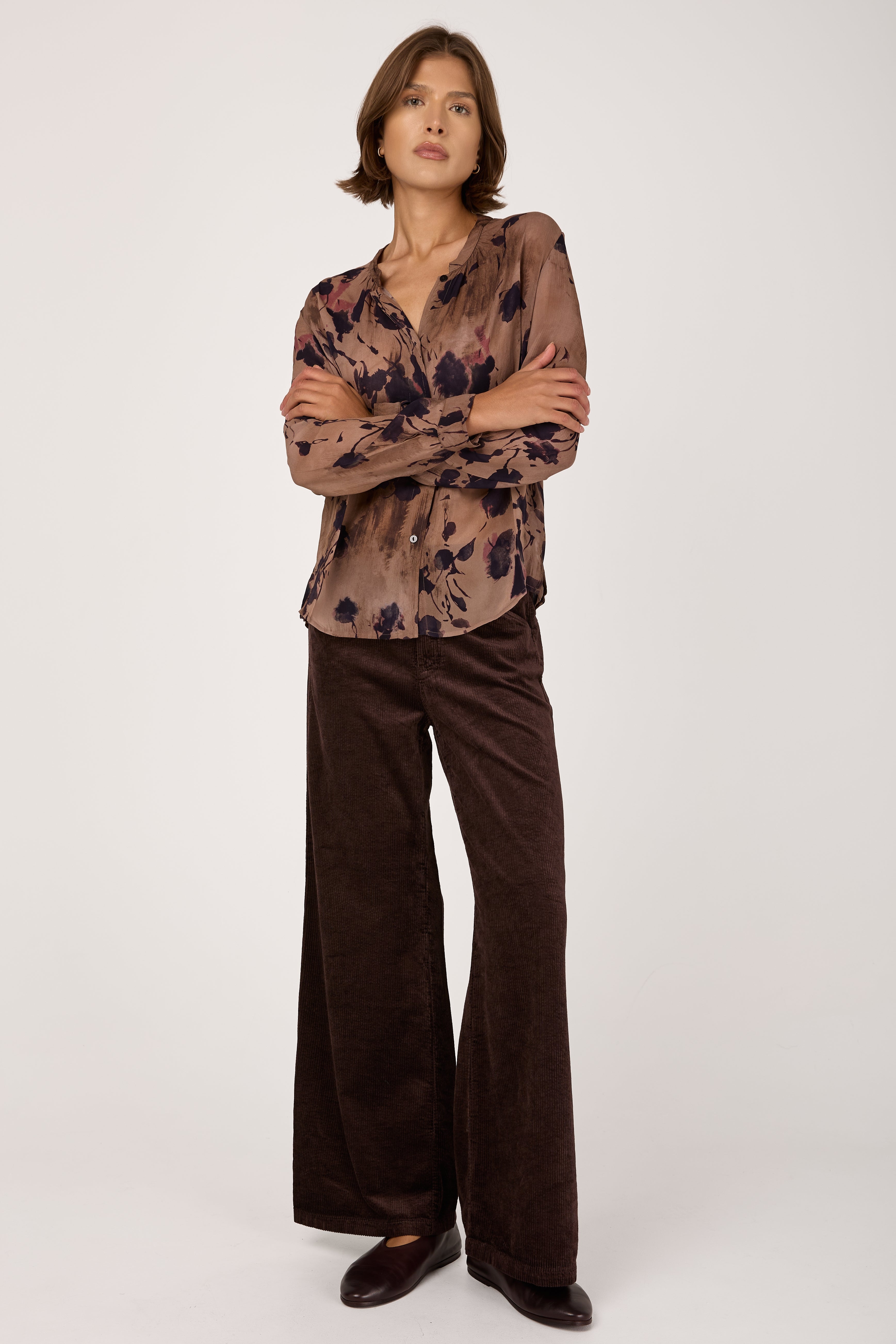 Printed Viscose Georgette Shirt in Merlot