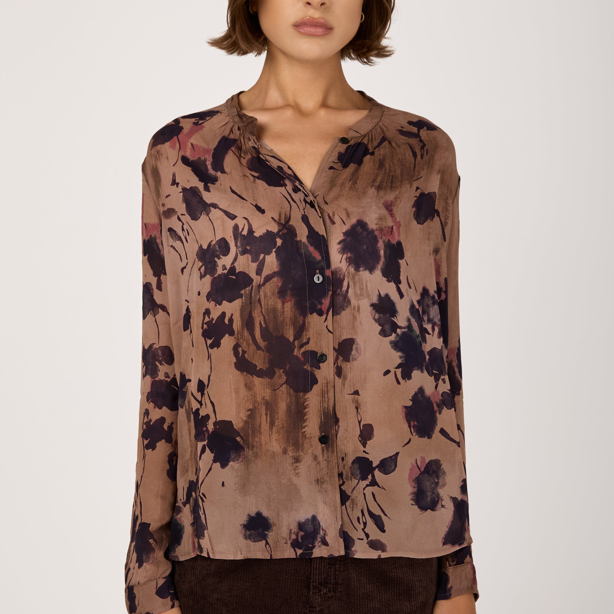 Printed Viscose Georgette Shirt in Merlot