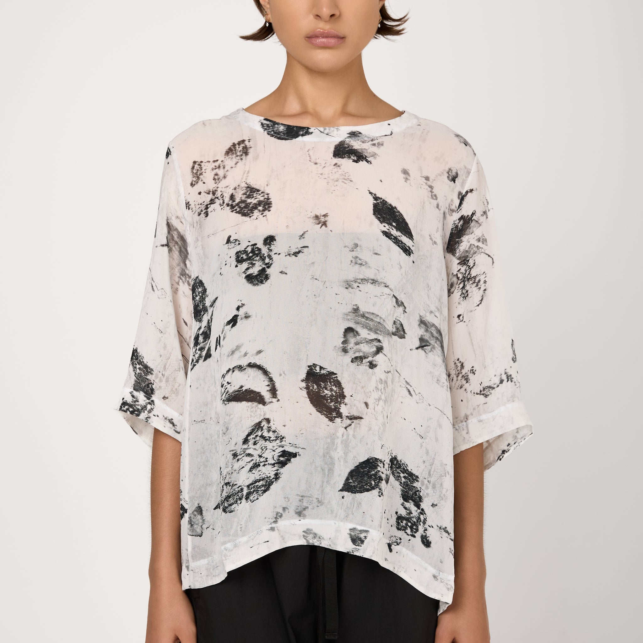 Printed Viscose Georgette Shirt in White