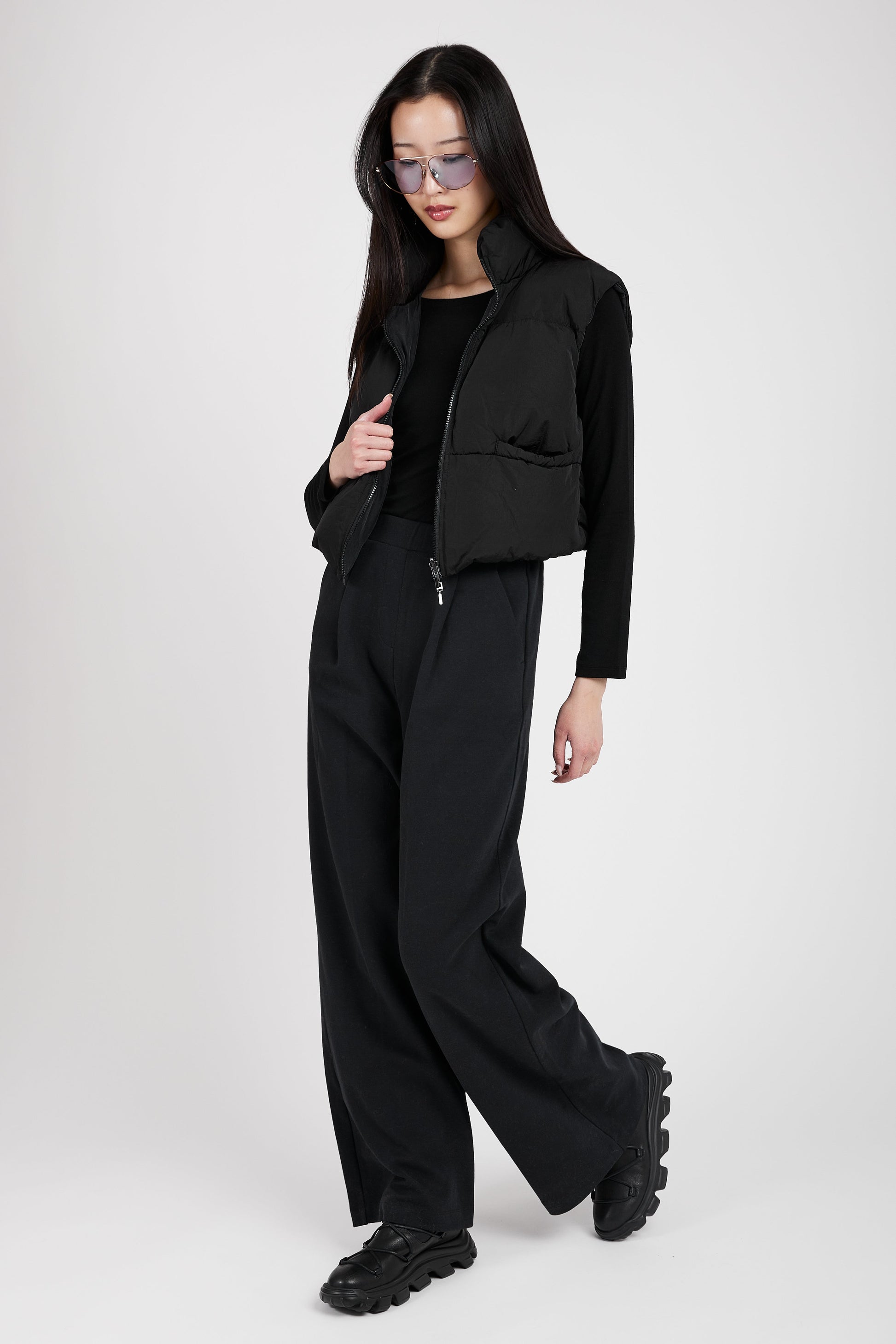 TRANSIT Reversible Padded Silk Vest in Black