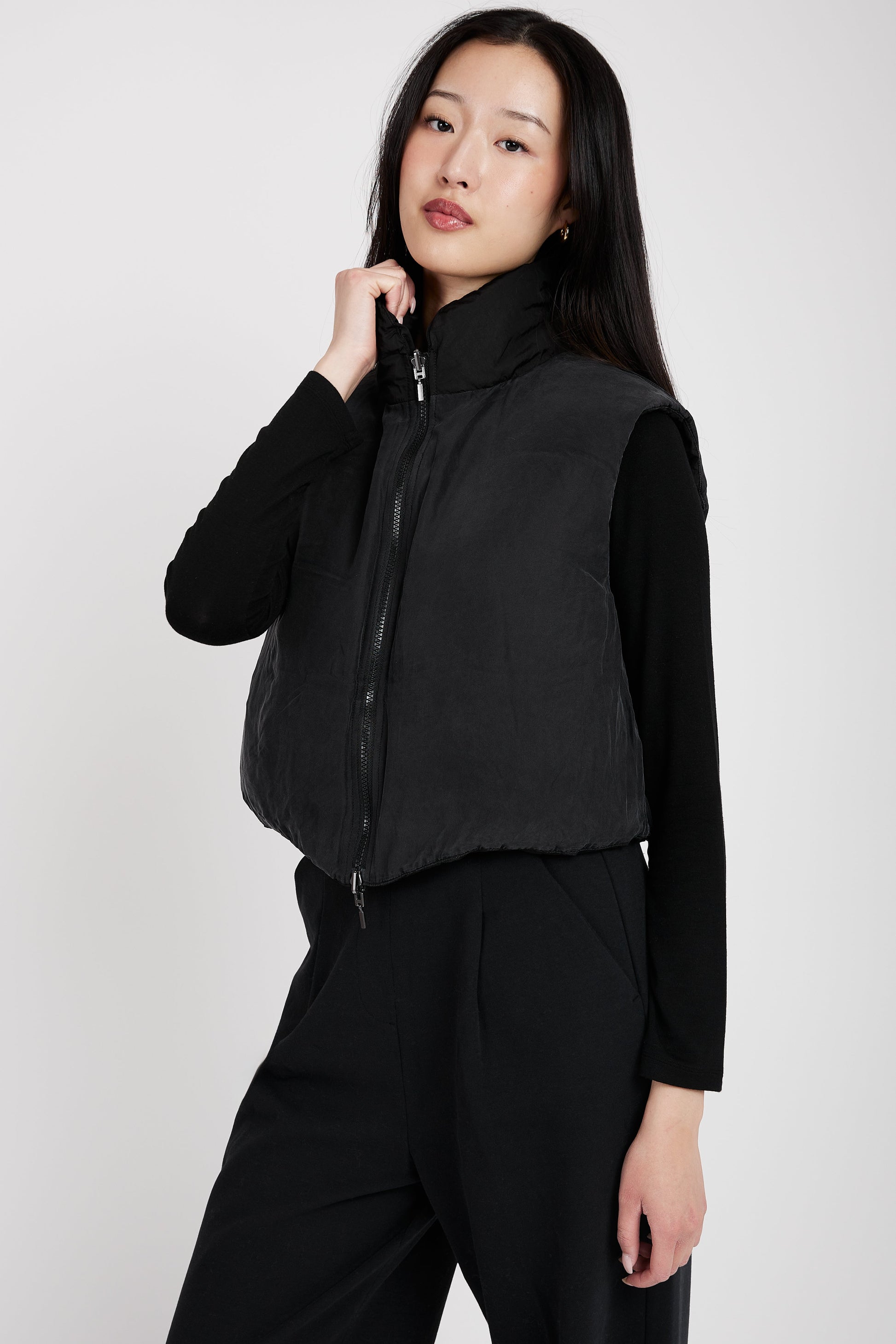 TRANSIT Reversible Padded Silk Vest in Black