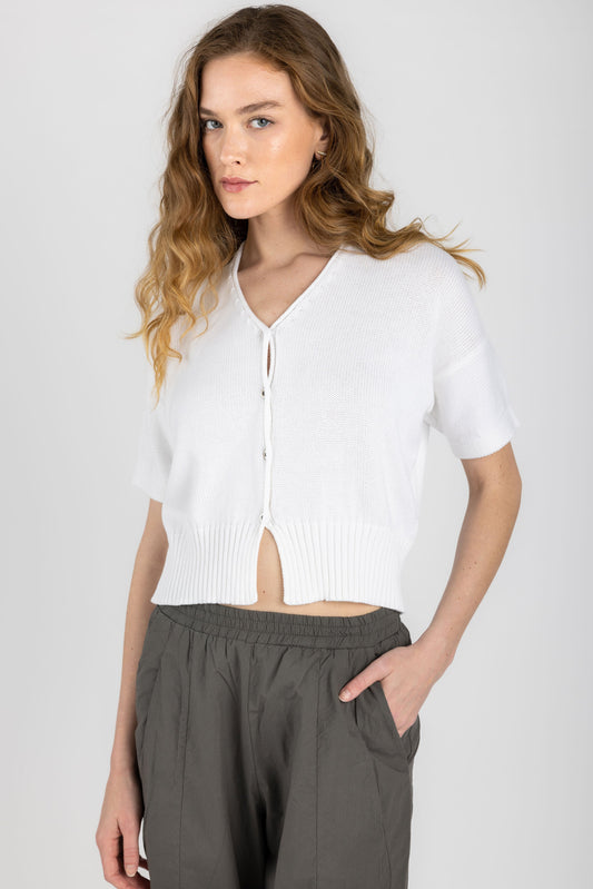 TRANSIT Short Sleeve Cardigan Jacket in White