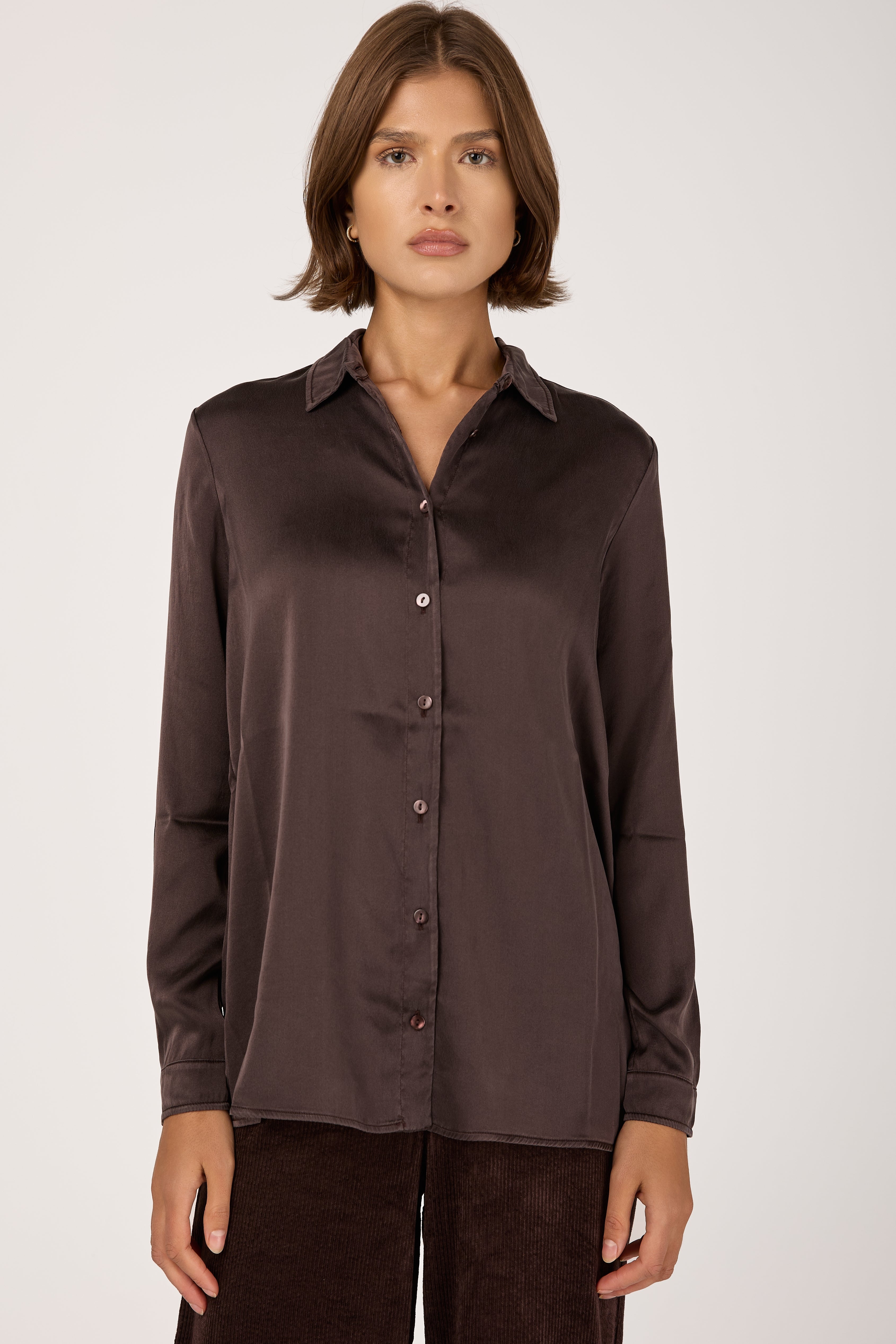 Silk Satin Shirt in Merlot