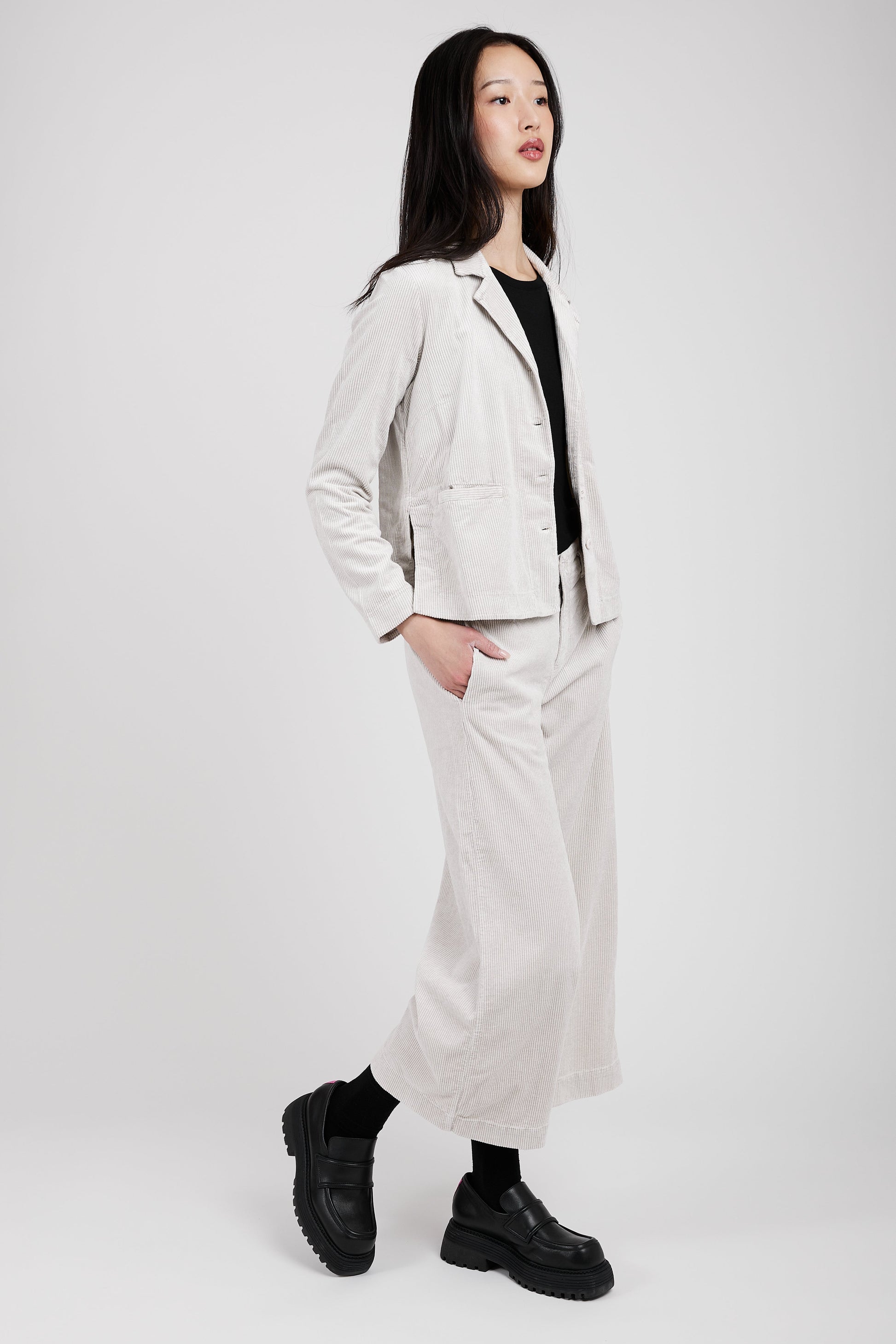 TRANSIT Wide Leg Cropped Trouser Pant in Ice