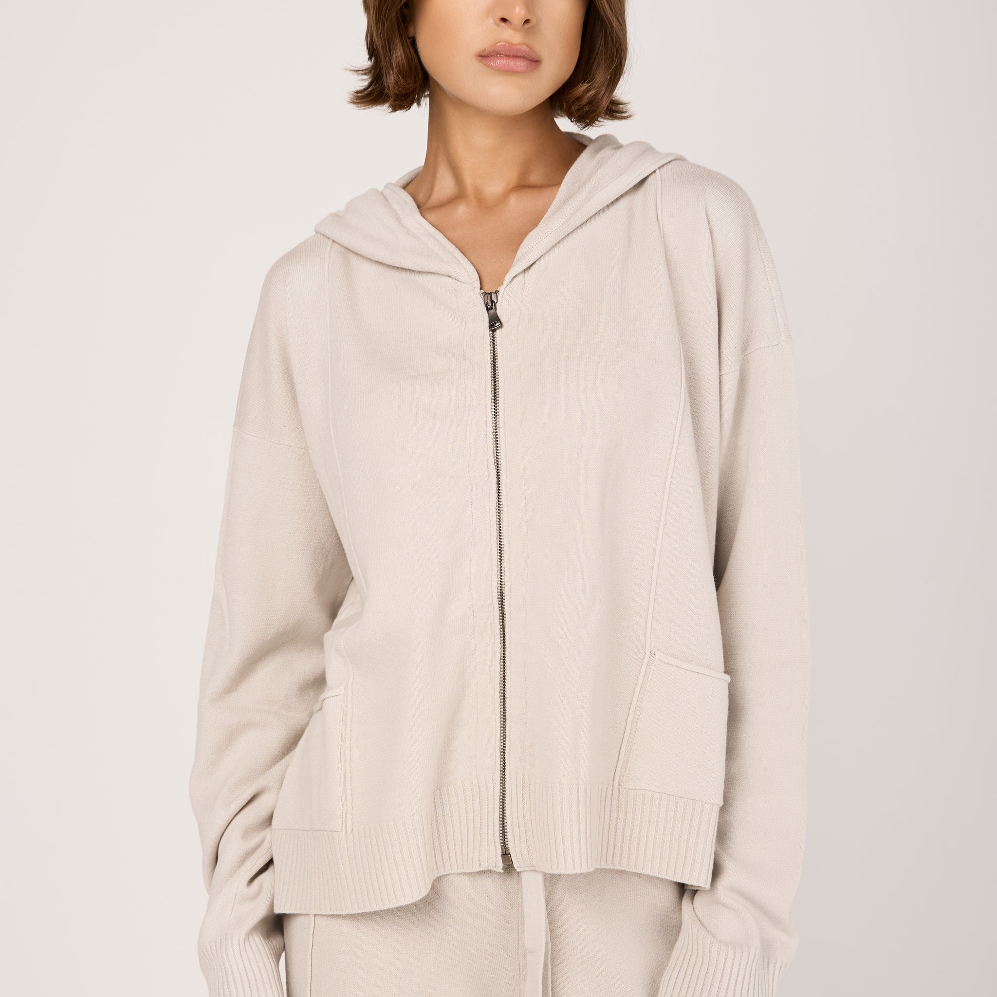 Oversized Hooded Sweatshirt Jacket in Chalk