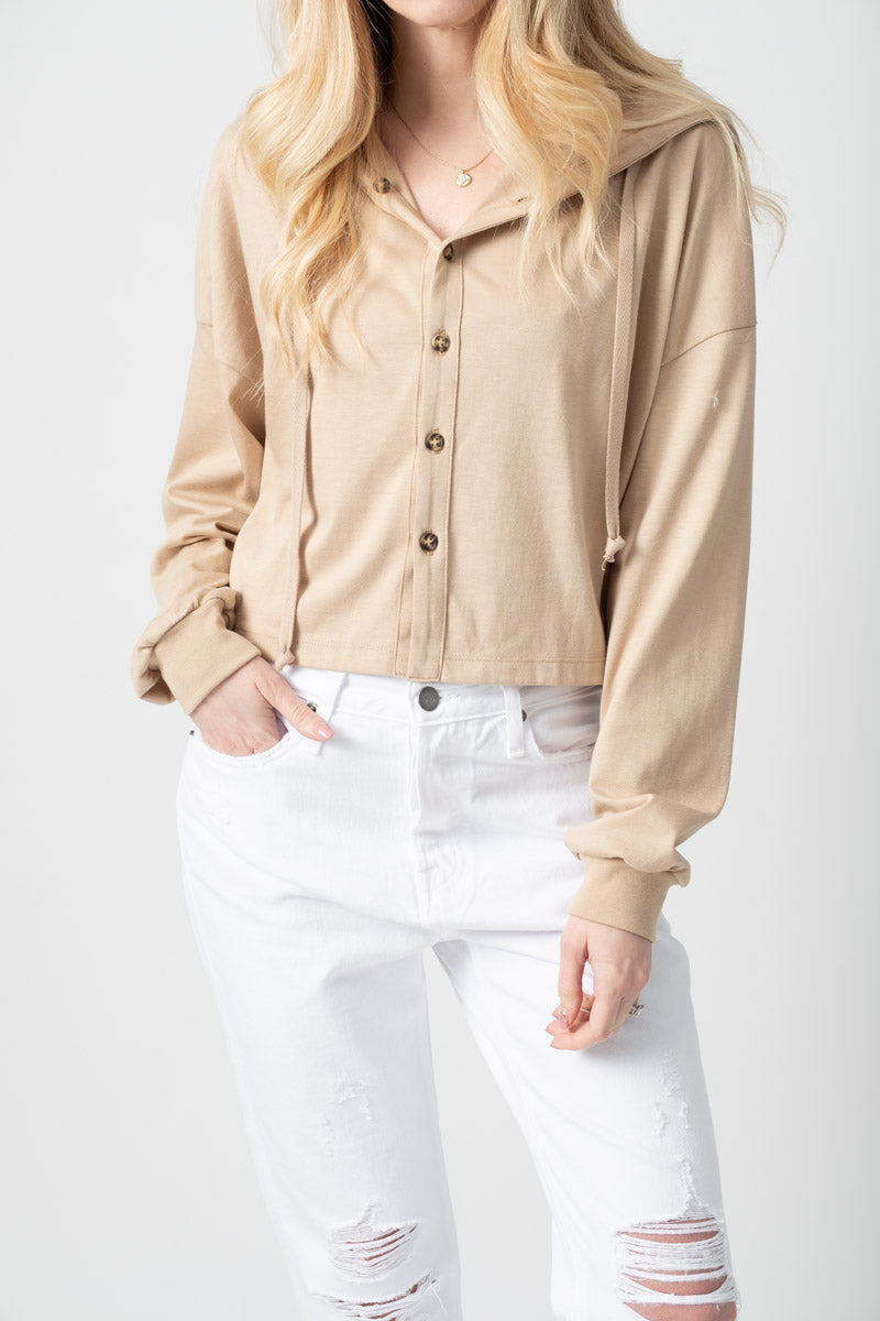 THE RANGE Button Down Hoodie in Dune