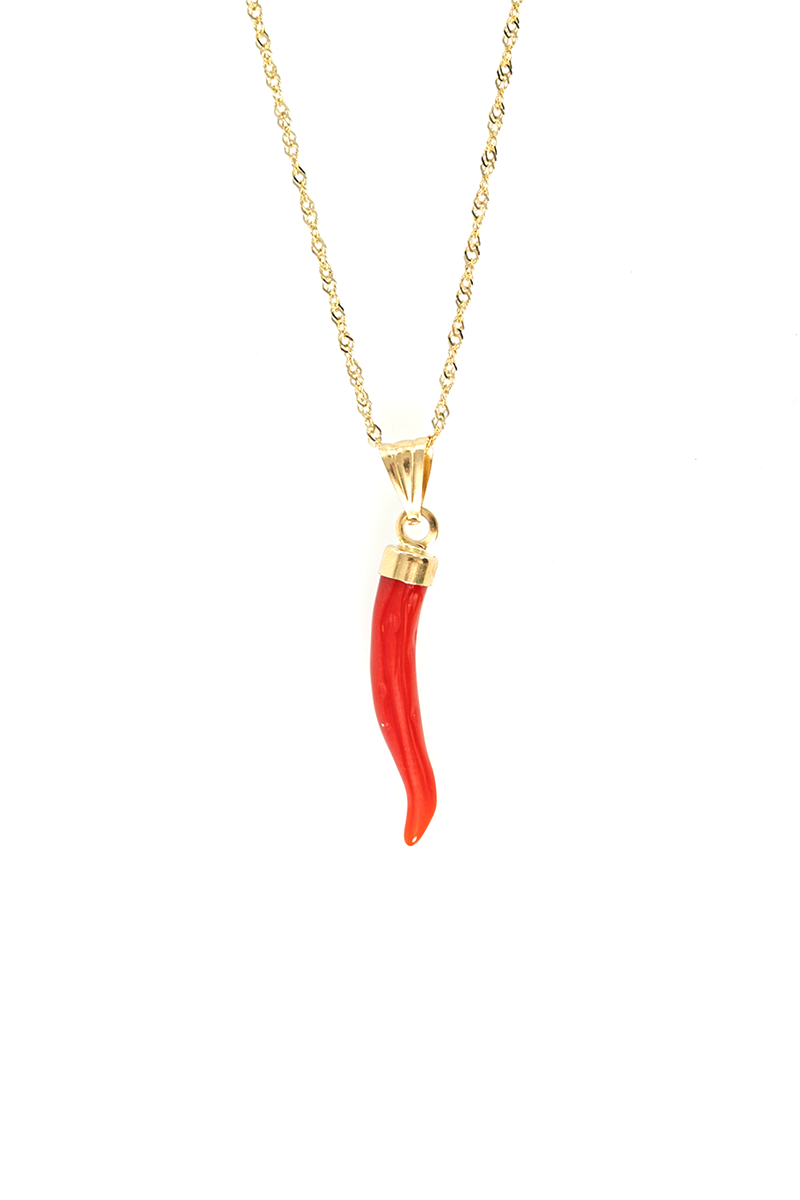 VELINA Yellow Gold Chain with Coral Cornicello