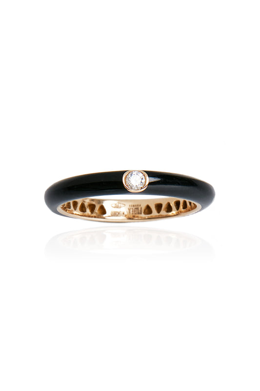 VELINA Enamel Diamond Studded Ring in Black
