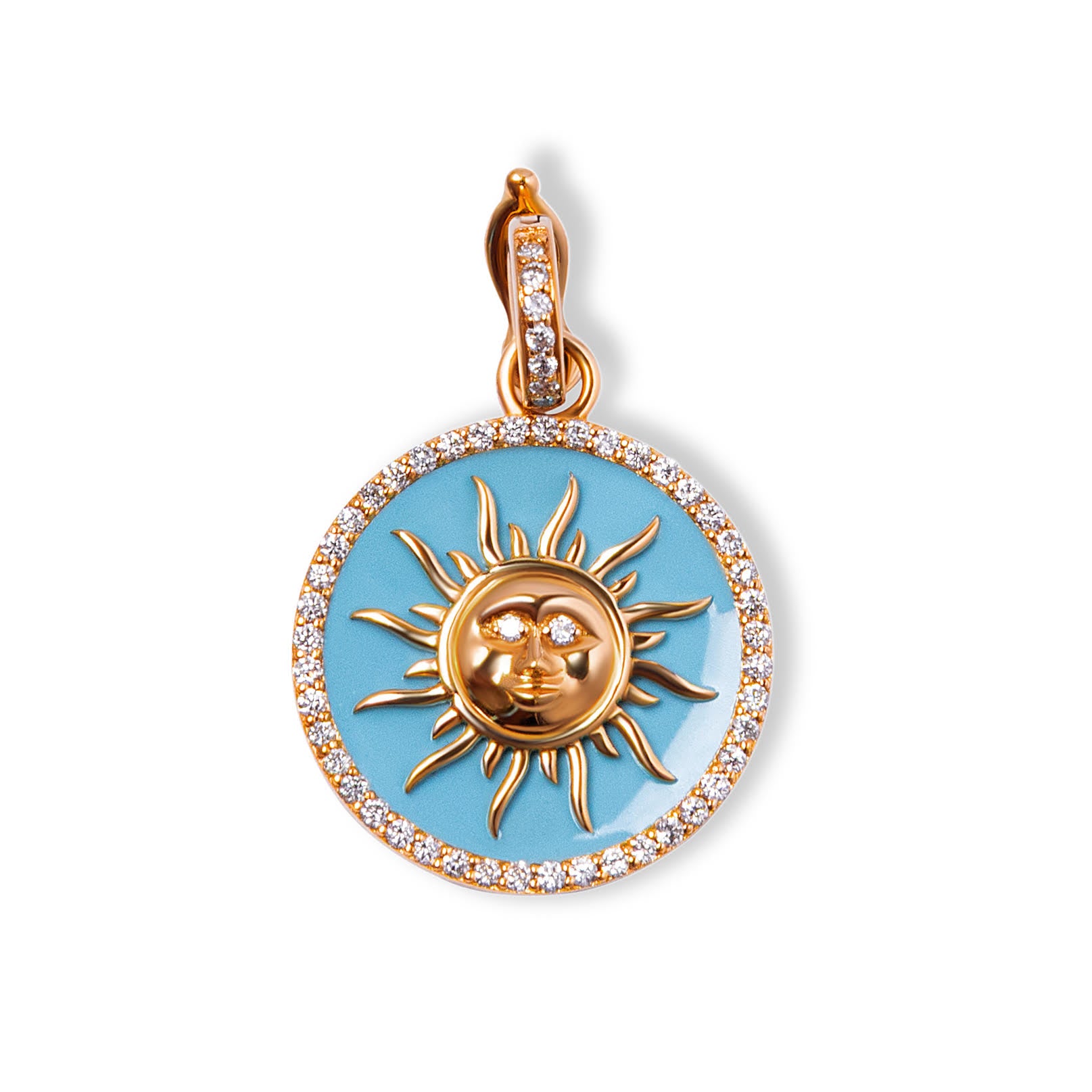 L.A. STEIN 18K Gold Sun Pendant with Diamond & Turquoise Enamel – Small
