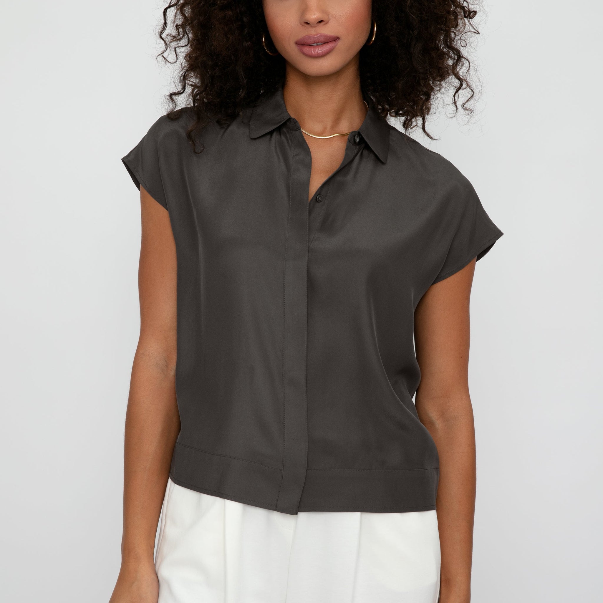 ATM Silk Charmeuse Camp Shirt in Plume