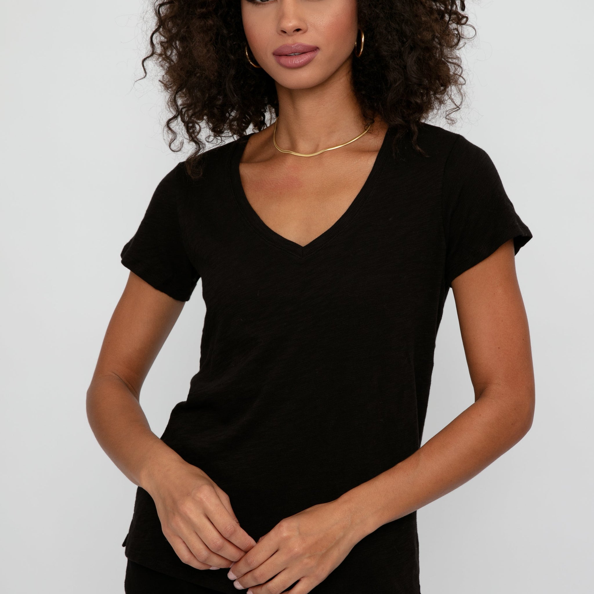 ATM Slub Jersey Schoolboy V-Neck Tee in Black