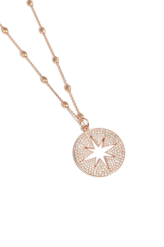 L.A. STEIN Diamond Pavé Large Compass Necklace on Lunar Chain in Rose Gold