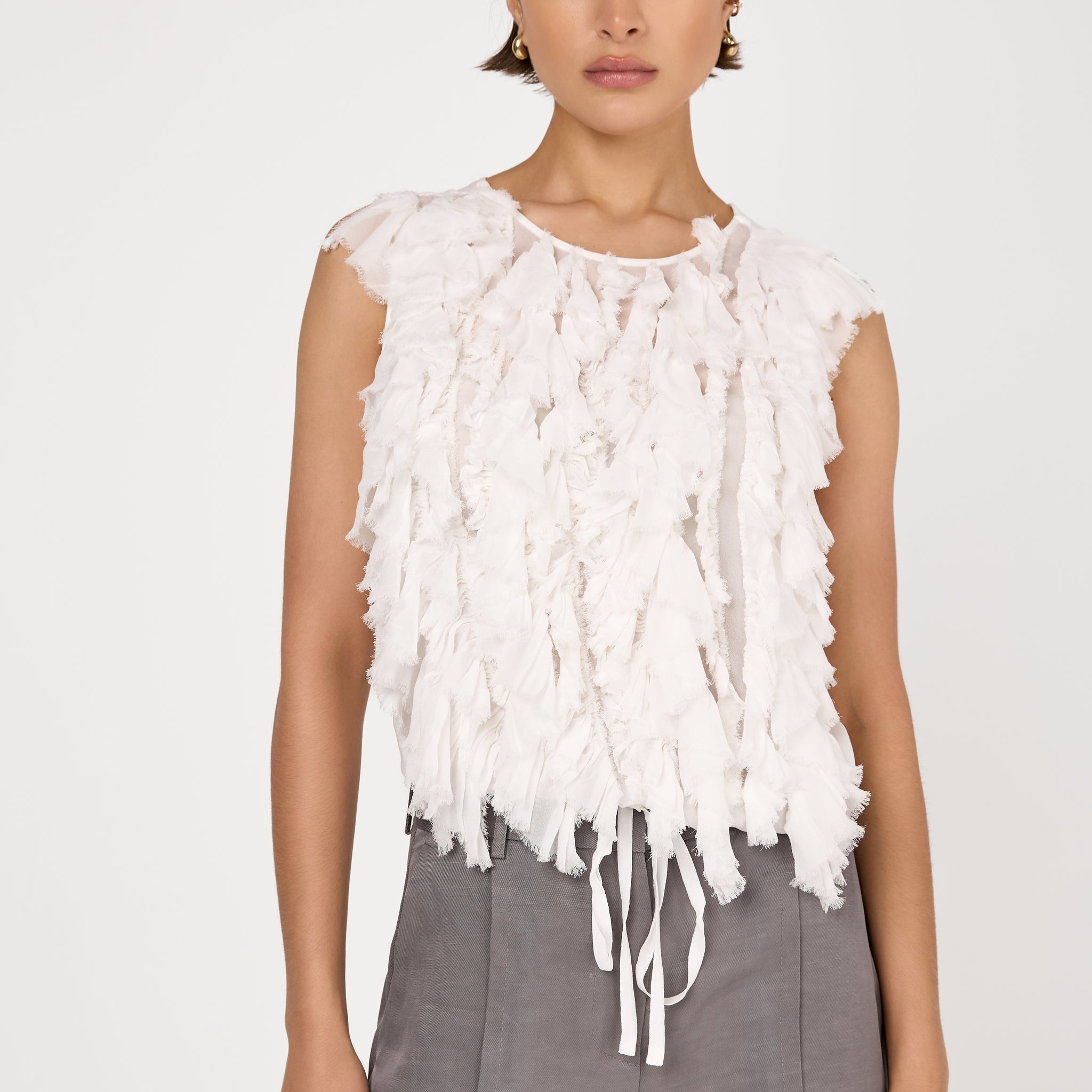 Sleeveless Ruffle Top in off White
