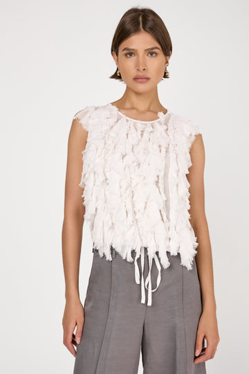 Sleeveless Ruffle Top in off White
